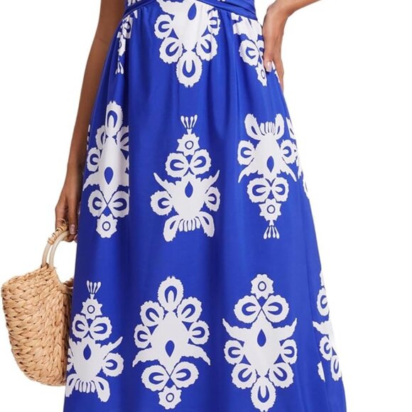 Women's Boho Floral Maxi Dress V Neck A Line Sleeveless Summer Beach Wear - Picture 1 of 5